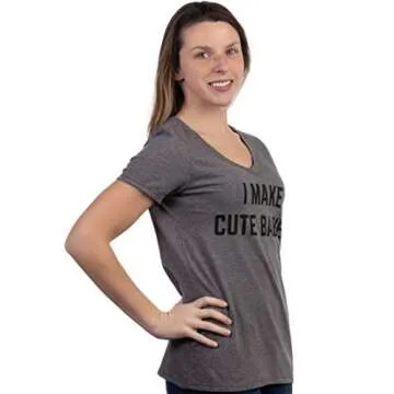 Ann Arbor T-shirt Co. I Make Cute Babies | Funny New Mom Mother's Day Mama Mommy Humor Women's T-Shirt-(Vneck,XL) Sport Grey