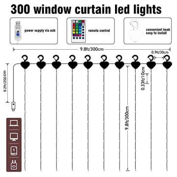 FUNPENY 300 LED Window Curtain Lights, 4 Lighting Modes Fairy Copper Lights with Remote, USB Powered...