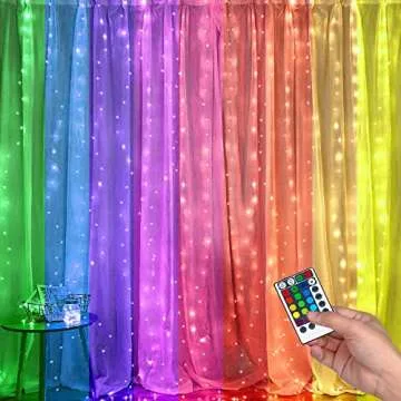 FUNPENY 300 LED Window Curtain Lights, 4 Lighting Modes Fairy Copper Lights with Remote, USB Powered RGB Color Changing String Icicle Lights for Indoor Outdoor Christmas Wedding Party Decor