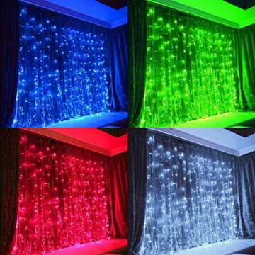 FUNPENY 300 LED Window Curtain Lights, 4 Lighting Modes Fairy Copper Lights with Remote, USB Powered RGB Color Changing String Icicle Lights for Indoor Outdoor Christmas Wedding Party Decor