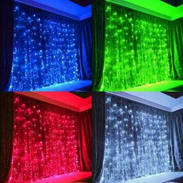FUNPENY 300 LED Window Curtain Lights, 4 Lighting Modes Fairy Copper Lights with Remote, USB Powered RGB Color Changing String Icicle Lights for Indoor Outdoor Christmas Wedding Party Decor
