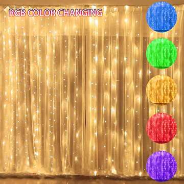 FUNPENY 300 LED Window Curtain Lights, 4 Lighting Modes Fairy Copper Lights with Remote, USB Powered RGB Color Changing String Icicle Lights for Indoor Outdoor Christmas Wedding Party Decor