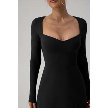 QINSEN Long Sleeve Dress for Women Sexy Sweetheart High Waist Flare Mini Dress Clubwear Black S
