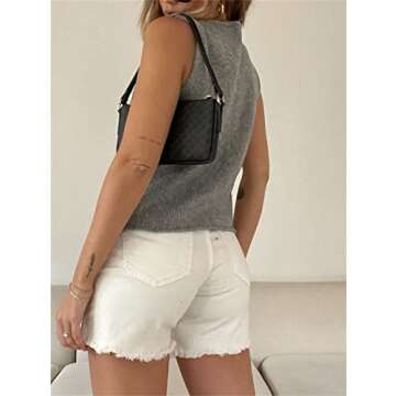 Women Crochet Knit Vest Solid Hollow Out Button Down V Neck Sleeveless Crop Tops Vintage Casual Versatile Streetwear B Gray