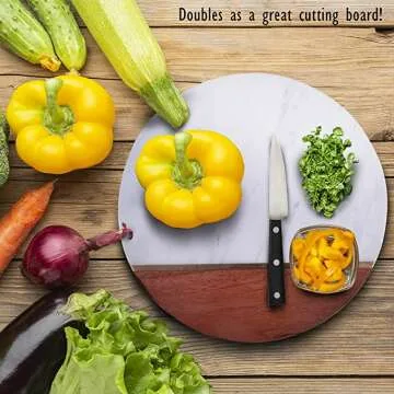 Stylish Wood Marble Cheese Board with Cutlery