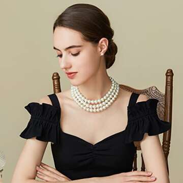 BABEYOND Round Imitation Pearl Necklace Vintage Multi Strands Choker Necklace 20s Flapper Necklace for Party (Style1)