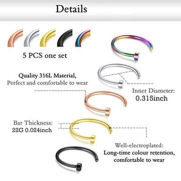 Incaton 22G Nose Rings Stainless Steel - 33 Pcs Complete Set Variations