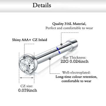 Incaton 22G Nose Rings - Stylish & Hypoallergenic Set 33 Pcs