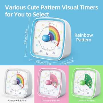 Ainowes 60-Minute Visual Timer with Night Light, Countdown Timer for Classroom Home Kitchen Office, Pomodoro Timer with Rainbow Pattern for Kids and Adults (Blue)