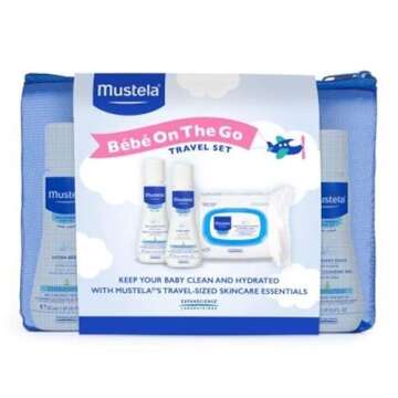 Mustela Bebe On-The-Go Travel Set - Baby Skin Care & Bath Time Gift Set - Natural & Plant-Based - 3 Items Set - Packaging may vary
