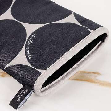 Kate Spade New York Joy Dot Oven Mitt & Pot Grabber 2-Pack Set, 7" x 13", 8" Round, Black/Beige