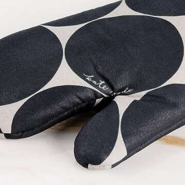 Kate Spade New York Joy Dot Oven Mitt & Pot Grabber 2-Pack Set, 7" x 13", 8" Round, Black/Beige