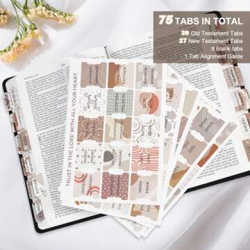Laminated Bible Tabs for Women & Men - Large Print Tabs for Study Bibles, Boho Theme for Easy Naviga...