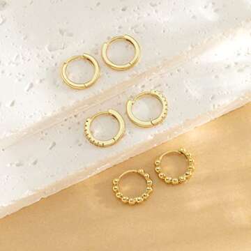 DAILY VIBES Small Gold Hoops Huggie Earrings Set