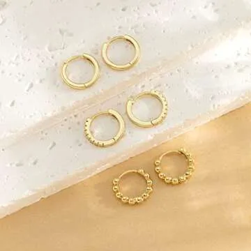 DAILY VIBES Small Gold Hoops Huggie Earrings Set