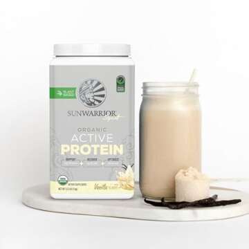 Sunwarrior Vegan Protein Powder Plant-Based USDA Organic BCAAs | Sugar, Gluten, Dairy Free Non-GMO | Vanilla Flavored 20 Servings | Sport Active