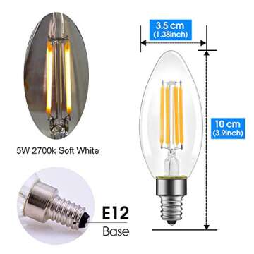Energetic Dimmable E12 LED Candelabra Bulb, 60 Watt Equivalent B11 LED Chandelier Light Bulbs, Soft White 2700K, 550 Lumens, Candle Base Bulb for Ceiling Fan, UL Listed, 12 Pack