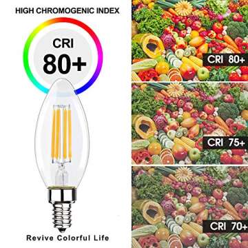 Energetic Dimmable E12 LED Candelabra Bulb, 60 Watt Equivalent B11 LED Chandelier Light Bulbs, Soft White 2700K, 550 Lumens, Candle Base Bulb for Ceiling Fan, UL Listed, 12 Pack