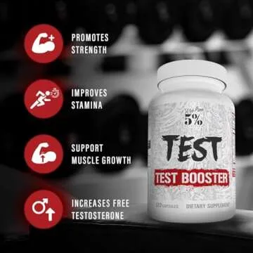 5% Nutrition Rich Piana Test | Natural Testosterone Booster for Men | Muscle Builder, Male Vitality, Energy & Stamina | Tongkat Ali (Longjack), Shilajit, Fenugreek, DIM, Boron | 120 Capsules