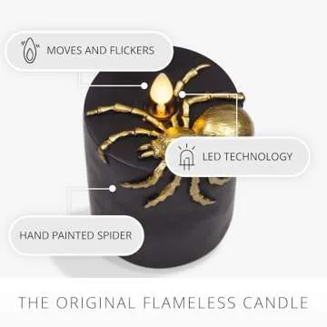 Luminara Black and Gold Spider Flameless LED Candle, Flat Top Moving Flame Pillar, Real Unscented Wax and Timer (3" x 4.5")