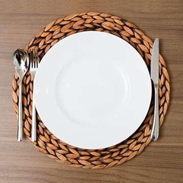 CENBOSS Woven Placemats (11.8" Set of 6, Brown Wash) Round Placemats, Wicker Placemats, Rattan Placemats, Plate Chargers