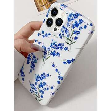 J.west Floral iPhone 13 Pro Max Case, Soft TPU Design, Shockproof Bumper for Women & Girls - 6.7" Blue