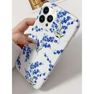 J.west Floral iPhone 13 Pro Max Case, Soft TPU Design, Shockproof Bumper for Women & Girls - 6.7" Blue