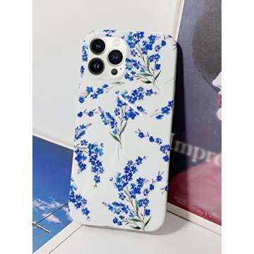 J.west Floral iPhone 13 Pro Max Case, Soft TPU Design, Shockproof Bumper for Women & Girls - 6.7" Blue