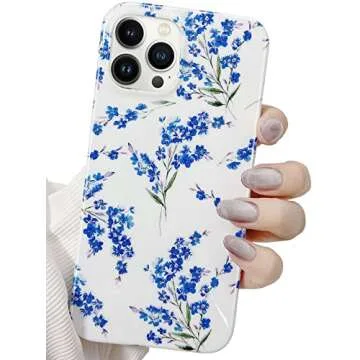 J.west Floral iPhone 13 Pro Max Case, Soft TPU Design, Shockproof Bumper for Women & Girls - 6.7" Blue