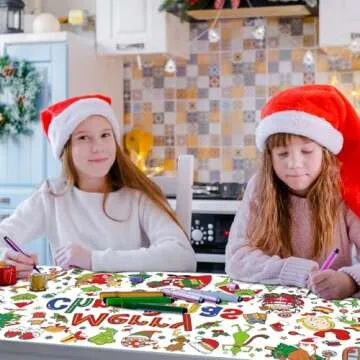 Christmas Crafts Giant Coloring Poster for Kids - 72 x 31 Inches Jumbo Paper Tablecloth Christmas Banner | Table Cover Gifts Toys for Boys Girls Classroom Party Games Activity Christmas Decorations