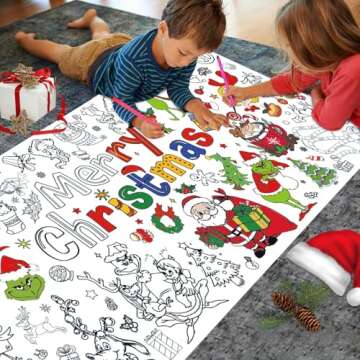 Christmas Crafts Giant Coloring Poster for Kids - 72 x 31 Inches Jumbo Paper Tablecloth Christmas Banner | Table Cover Gifts Toys for Boys Girls Classroom Party Games Activity Christmas Decorations