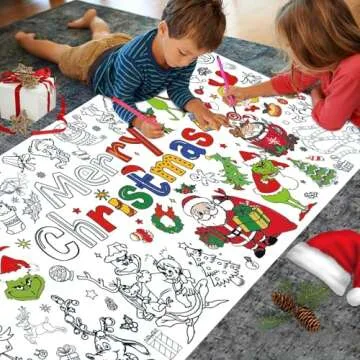 Christmas Crafts Giant Coloring Poster for Kids - 72 x 31 Inches Jumbo Paper Tablecloth Christmas Banner | Table Cover Gifts Toys for Boys Girls Classroom Party Games Activity Christmas Decorations