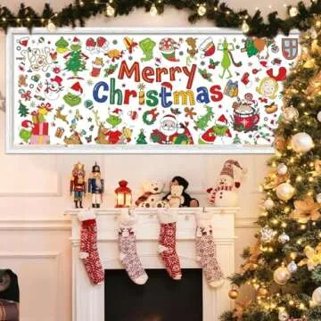 Christmas Crafts Giant Coloring Poster for Kids - 72 x 31 Inches Jumbo Paper Tablecloth Christmas Banner | Table Cover Gifts Toys for Boys Girls Classroom Party Games Activity Christmas Decorations