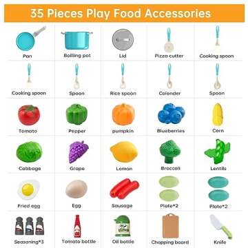 JokerKing 35Pcs Kids Kitchen Toy Accessories, Toddler Pretend Cooking Playset with Play Pots and Pan...
