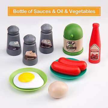 JokerKing 35Pcs Kids Kitchen Toy Accessories, Toddler Pretend Cooking Playset with Play Pots and Pans, Utensils Cookware Toys, Play Food Set, Toy Vegetables, Learning Gift for Girls Boys (Turquoise)