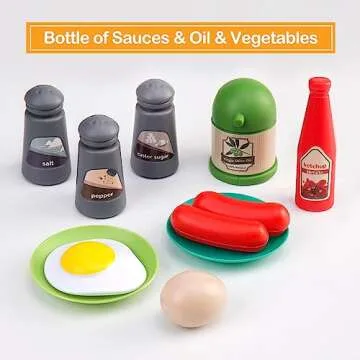 JokerKing 35Pcs Kids Kitchen Toy Accessories, Toddler Pretend Cooking Playset with Play Pots and Pans, Utensils Cookware Toys, Play Food Set, Toy Vegetables, Learning Gift for Girls Boys (Turquoise)