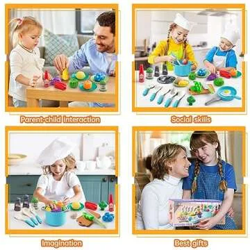 JokerKing 35Pcs Kids Kitchen Toy Accessories, Toddler Pretend Cooking Playset with Play Pots and Pans, Utensils Cookware Toys, Play Food Set, Toy Vegetables, Learning Gift for Girls Boys (Turquoise)