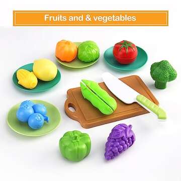 JokerKing 35Pcs Kids Kitchen Toy Accessories, Toddler Pretend Cooking Playset with Play Pots and Pans, Utensils Cookware Toys, Play Food Set, Toy Vegetables, Learning Gift for Girls Boys (Turquoise)