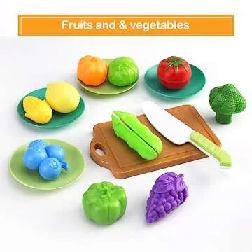 JokerKing 35Pcs Kids Kitchen Toy Accessories, Toddler Pretend Cooking Playset with Play Pots and Pans, Utensils Cookware Toys, Play Food Set, Toy Vegetables, Learning Gift for Girls Boys (Turquoise)