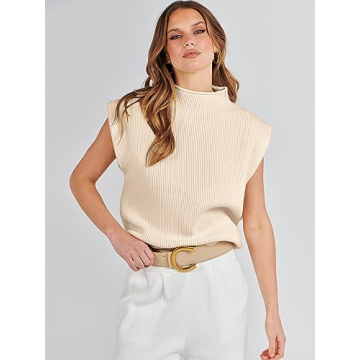 Chic ANRABESS Mock Neck Cap Sleeve Sweater Vest