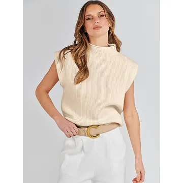 Chic ANRABESS Mock Neck Cap Sleeve Sweater Vest