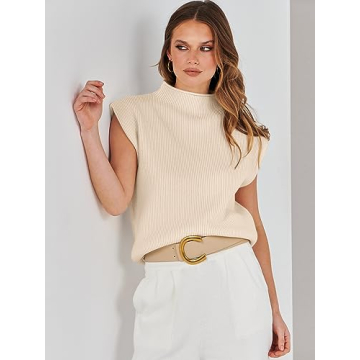 Chic ANRABESS Mock Neck Cap Sleeve Sweater Vest