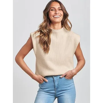 Chic ANRABESS Mock Neck Cap Sleeve Sweater Vest