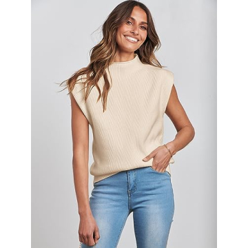 Chic ANRABESS Mock Neck Cap Sleeve Sweater Vest