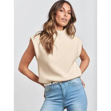 Chic ANRABESS Mock Neck Cap Sleeve Sweater Vest