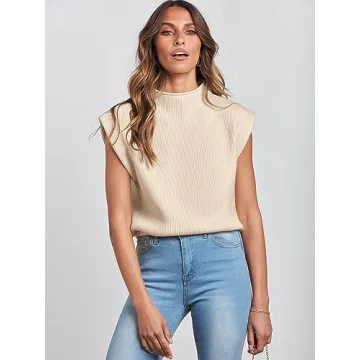 Chic ANRABESS Mock Neck Cap Sleeve Sweater Vest