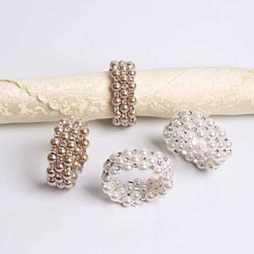 LogHog Pearl Napkin Rings Set for Elegant Table Decor