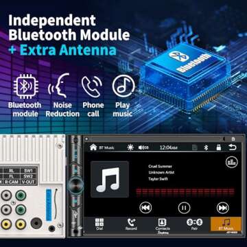 Double Din Car Stereo Compatible with Voice Control Apple Carplay - 7 Inch HD LCD Touchscreen Monitor, Bluetooth, Subwoofer, USB/SD Port, A/V Input, AM/FM Car Radio Receiver, Backup Camera