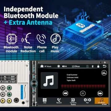 Double Din Car Stereo Compatible with Voice Control Apple Carplay - 7 Inch HD LCD Touchscreen Monitor, Bluetooth, Subwoofer, USB/SD Port, A/V Input, AM/FM Car Radio Receiver, Backup Camera