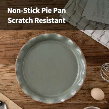 SIDUCAL Ceramic Pie Pan for Baking[10.5 inch],Reusable NonStick Ceramic Pie Plate with Ruffled Edge,Deep and Fluted Pie Dish for Apple Pie,Quiche,Pot Pies, Tart, etc（Green）